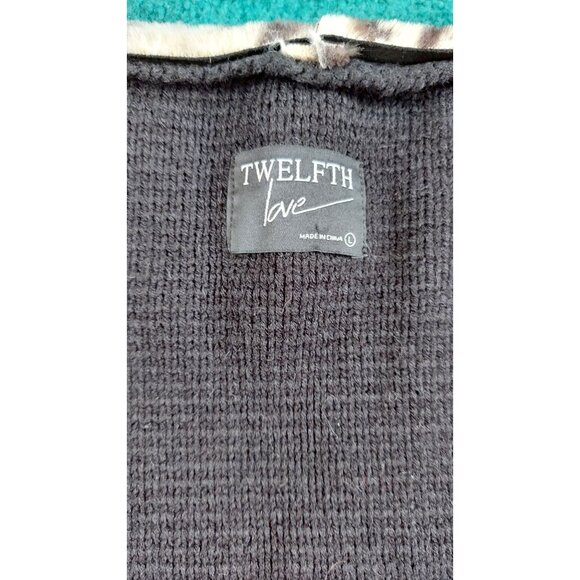 Twelfth Love Faux Suede Sweater with Faux Cheetah Fur Black Size Large - Picture 2 of 8